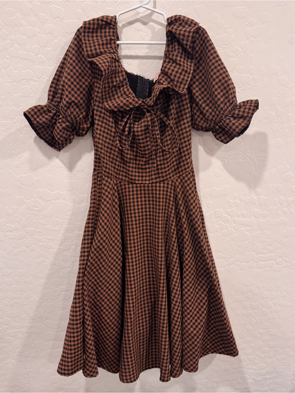 Ivy City Co Brown Check Puff Sleeve Fit-and-Flare Dress Girls 9/10 Holiday